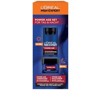 L'Oréal Men Expert Kit de cuidado antiarrugas para hombres, set de regalo con crema de día antiedad y crema de noche contra la piel mate, regalo para hombre con ácido hialurónico, Power Age, 2 x 50 ml