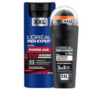 L'Oréal Men Expert Power Age Crema Facial Hidratante+Carbon Protect Roll-On | Crema Facial con Ácido Hialurónico** Anti-Edad y Desodorante Duración de Hasta 48H Acción 5 en 1
