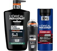 L'Oréal Men Expert Power Age Crem Pure Carbol Gel+Carbon Protect Roll-On | Crema Facial con Ácido Hialurónico** Anti-Edad, Gel con Carbón y Desodorante Duración de Hasta 48H Acción 5 en 1