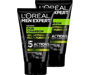 L'Oréal Men Expert Pur Carbón Gel Limpiador Multi-Purifiant Visage para Hombre - 2 unidades x 100 ml