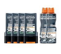 L'Oréal Men Expert Routine Magnesium Defense Gel de ducha y desodorante para hombre, 4 geles de ducha Magnesium Defense, 2 x Magnesium Defense