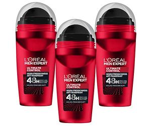 Loreal Men Expert Ultimate Control Antitranspirante 48h XXL Roll On aroma amaderado fresco, paquete de 3 unidades (3 x 50 ml)