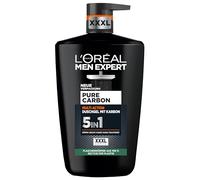 L'Oréal Men Expert XXXL - Gel de ducha y champú 5 en 1 para hombre, limpieza corporal, cabello y cara, frescura duradera con carbono, carbono puro, 1 x 1000 ml