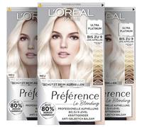 L'Oréal Paris - Abrillantador extremadamente para cabello rubio platino, con tecnología antiamarillez y antirotura, color permanente, Préférence Le Blonding, 9 l rubio platino claro, multipack