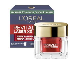 L'Oréal Paris Anti-Age - Recarga de crema para cuidado diario que suaviza las arrugas y tonifica la piel con pro-retinol, ácido hialurónico y vitamina C, RevitaLift Laser X3, 1 cápsula de recarga de