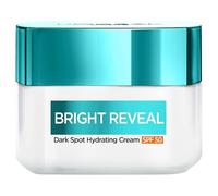 L'Oréal Paris Bright Reveal Crema hidratante para manchas oscuras SPF 50 para rostro, filtros UV con Mexoryl 400 patentado, 5,6% de complejo hidratante y 2% de niacinamida, protege, ilumina y unific
