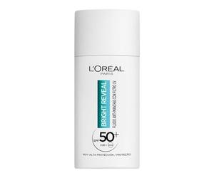L'Oréal Paris Bright Reveal Fluido Hidratante Anti-manchas con Filtro UV SPF 50+, Para Todo Tipo de Piel, Protección y Reducción de Manchas, Con Niacinamida y Vitamina E, 50 ml