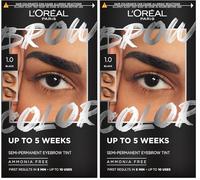 L'Oréal Paris Brow Color Tinte De Cejas Semipermanente, 1.0 Black (Paquete de 2)