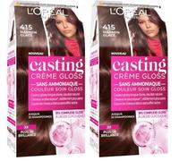 L'Oréal Paris Casting Crema Gloss Coloración Tono Sobre Tono Sin Amoniaco 4.15 Marrón Helado (Paquete de 2)