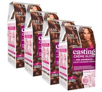 L'Oréal Paris Casting Crème Gloss Pack 4 535 Castaño Dorado Caoba | Coloración Tono sobre Tono, Brillo Efecto Espejo, Sin Amoníaco, con Ácido Glicólico, Casting Crème Gloss