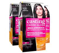 L'Oréal Paris Casting Crème Gloss - Tinte permanente para el cabello sin amoniaco, color 100 negro regaliz - 3 tonos