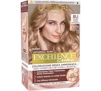 L'Oréal Paris Coloración permanente de larga duración, cobertura de pelo blanco, resultado natural y brillante, fórmula sin amoniaco, Excellence Universal Nude, tonos rubio claro (8U)