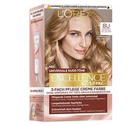 L'Oréal Paris Coloración Permanente para Todo Tono de Piel, Sin Amoníaco, Tonos Nude Universales con Cobertura Completa de Canas, Excellence Creme, Nº 8U Rubio Claro (Rubio), 1 Unidad