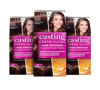 L'Oréal Paris Coloración sin amoníaco y sin silicona, coloración intensiva nutritiva con bálsamo reflejo de brillo, color de cabello Casting Cream Gloss, No. 525 Chocolate Cherry (marrón), 3 piezas