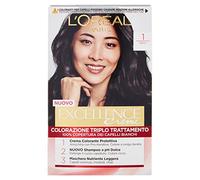 L'Oréal Paris Coloración triple tratamiento Excellence, con ácido hialurónico, cobertura 100% para cabellos blancos, para un cabello más hidratado, negro (1)