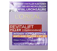 L'Oréal Paris - Crema de día antiedad SPF 50 para mujer: hidrata la piel y combate el envejecimiento con 3 tipos de ácido hialurónico y SPF 50+, Revitalift Filler, 1 x 50 ml