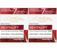 L'Oréal Paris Crema de día Revitalift, cuidado facial antienvejecimiento, antiarrugas y extra firme, proelastina y cera de abeja, 50 ml (Paquete de 2)