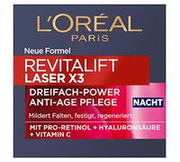L'Oréal Paris Crema de noche antiedad con triple potencia para mujer: reduce las arrugas y tensa la piel, con Pro-Retinol, ácido hialurónico y vitamina C, láser RevitaLift, 1 x 50 ml