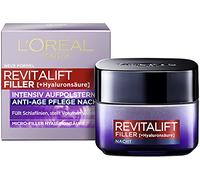 L'Oréal Paris Crema de noche hialurónica, cuidado facial antiedad con ácido hialurónico microrelleno para hidratación y efecto antiarrugas, 1 x 50 ml