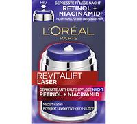 L'Oréal Paris Crema de noche prensada antiarrugas para una piel uniforme y arrugas reducidas en 14 noches con retinol y niacinamida, RevitaLift Laser X3, Crema de noche antiarrugas prensada 50ml