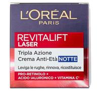 L'Oréal Paris - Crema facial de noche Revitalift Laser, para todos los tipos de piel, acción antiarrugas y antiedad, para piel más firme y tonificada, con ácido hialurónico, vitamina C y Pro-Retinol
