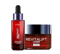 L'Oréal Paris - Crema reafirmante rutina antiedad triple - Crema de día 50 ml - Sérum corrector 30 ml - Ácido hialurónico, péptidos/pro retinol, vitamina C - Revitalift Laser X3