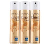 L'Oréal Paris Elnett Satin Laca Spray Pelo Fijacion Fuerte Micro Difusión Fórmula Protectora e Iluminadora Antihumedad Efecto Natural Larga Duración - 3 Frascos de 75ml