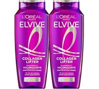 L'Oréal Paris Elseve Collagen Lifter Champú para volumen 2 x 250 ml | 80 % más volumen 72 h, ultra limpiador, transparente, sin siliconas, aroma a pera cítricos rosa