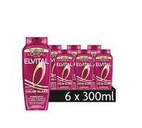 L'Oréal Paris Elvital - Champú protector de color para cabellos teñidos o con mechas, con extracto de peonía, aceite de linaza y filtro UVB, color brillante, 6 x 300 ml
