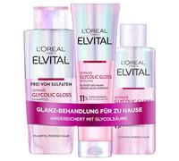 L'Oréal Paris Elvital Glycolic Gloss Bundle con champú, acondicionador, 5 minutos de laminación para cabello brillante, cuidado de cabello sano y brillo fuerte, paquete de ácido