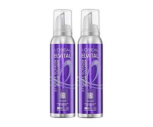 L'Oréal Paris Elvital Styliste - Fijador de espuma, volumen XXL y efecto antipinchazos, sujeción ultra fuerte, sin parabenos, colágeno de volumen fijo, 2 x 150 ml