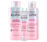 L'Oréal Paris Elvive Acondicionador Glycolic Gloss 150ml + Champú 200ml + Tratamiento de Laminación 5 Minutos 200ml Set para Cabello Opaco y Poroso Brillo Intenso y Duradero - 3 Botellas