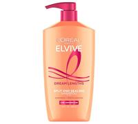 L'Oreal Paris Elvive Dream Lengths Restoring Champú con aceite de castor fino y vitaminas B3 y B5 para cabello largo, cabello dañado, reparación visible sin peso con sistema, 28 onzas