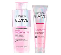 L'Oréal Paris Elvive Gloss Glicólico 200ml Champú + 150ml Acondicionador | 2 Frascos, con Ácido Glicólico para cabellos porosos y apagados