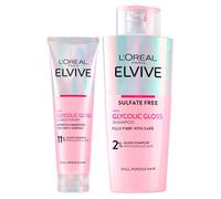 L'Oréal Paris Elvive Glycolic Gloss champú iluminador con ácido glicólico 200 ml + acondicionador reparador para cabello poroso y sin brillo, brillo sedoso intenso y duradero, 150 ml, 2 unidades
