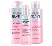 L'Oréal Paris Elvive Glycolic Gloss Champú Pelo 200ml + Sérum Sin Aclarado 150ml + Tratamiento Laminador 200ml 5 Minutos Set Cabellos Porosos Deslustrados Brillo Intenso y Duradero - 3 Frascos