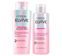 L'Oréal Paris Elvive Glycolic Gloss Champú Pelo con Ácido Glicólico para Cabellos Porosos y Deslustrados 200ml + Tratamiento Laminador 5 Minutos Sella Cutículas y Brillo Intenso 200ml - 2 Frascos