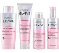 L'Oréal Paris Elvive Glycolic Gloss - Juego de champú, acondicionador y tratamiento de enjuague para cabello poroso opaco, obtén el cabello más brillante de tu vida, rutina brillante para un brillo