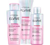 L'Oréal Paris Pack ELVIVE Glycolic Gloss Champú sin sulfatos y Acondicionador y Tratamiento en 5 minutos con Ácido Glicólico para Todo Tipo de Pelo