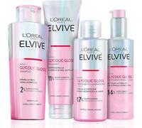 L'Oréal Paris Elvive Glycolic Gloss Rutina con Shampoo, Acondicionador, Tratamiento de Laminado 5 Min y Sérum Iluminador para Cabello Poroso y Sin Brillo con Gloss Complex y Ácido Glicólico