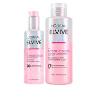 L'Oréal Paris Elvive Glycolic Gloss Serum Pelo sin Enjuague para Cabello Poroso y Opaco Brillo Intenso y Duradero 150 ml + Tratamiento de Laminación 5 Minutos con Acido Glicólico 200 ml - 2 Botellas