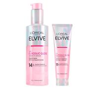 L'Oréal Paris Elvive Glycolic Gloss Serum Pelo sin Enjuague para Cabello Poroso y Opaco Brillo Intenso y Duradero 150ml + Acondicionador Pelo Suave y Brillante con Acido Glicólico 150ml - 2 Botellas