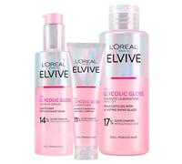 L'Oréal Paris Elvive Glycolic Gloss - Tratamiento de laminación de 5 minutos (200 ml) + suero sin aclarado (150 ml) + acondicionador (150 ml) - Kit para cabello opaco y poroso, más intenso y duradero