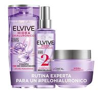 L'Oréal Paris Elvive Hidra Hialurónico Champú Mascarilla y Serum, Pack x3 | Rutina para Pelo Deshidratado con Ácido Hialurónico*, Hidratación hasta 72h, Textura Ligera, Elvive Hidra Hialurónico