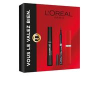 L'Oréal Paris - Estuche de maquillaje para máscara Telescopic Eyeliner | 3 productos de tamaño real, Valor 43€, Felt Tip negro aplicación precisa, Resistente mate resistente duradero