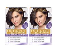 L'Oréal Paris Excellence Cool Creme Coloración Permanente Triple Tratamiento Tecnología Antiamarilleo Acción Protectora Color Iluminador 5.11 Ultra Cool Castaño Claro - 2 Envases