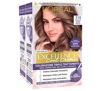 L'Oréal Paris Excellence Cool Creme - Tinte permanente para el cabello, triple tratamiento, tecnología violeta anti-amarillo, crema colorante protectora 7.11 rubio ultra frío - 2 paquetes