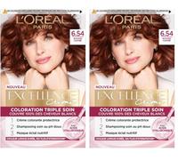 L'Oréal Paris - Excellence Crème - Coloration Permanente Triple Soin 100% Couverture Cheveux Blancs - Nuance 6,54 Acajou Cuivré (Paquete de 2)