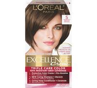 L'Oreal Paris Excellence Creme Tinte Permanente Triple Cuidado 5 Castaño Medio Gris Cobertura Hasta 8 Semanas Todo Tipo de Cabello Pack de 1