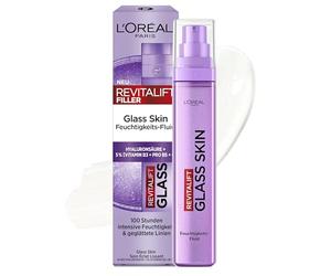 L'Oréal Paris Glass Skin - Líquido hidratante para piel acolchada y brillante, con ácido hialurónico + 5% [Vitamina B3 + Pro B5 + C], líquido facial antiedad alisante, 50 ml